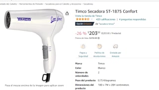 Secadora Timco ST-1875 Confort por $203