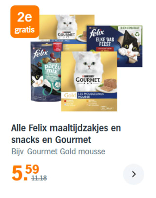 Alle Felix maaltijdzakjes en snacks en Gourmet 1+1 gratis bij de AH