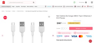 Set Cables De Carga USB A Tipo C Blancos 1 M 2 Piezas por $987