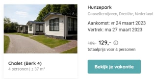 Last minutes vanaf €129 bij Roompot