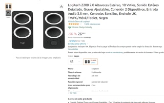 Altavoces para PCmarca Logitech Z200, 2.0, 10W autoamplificados, color negro por solo 26,64€