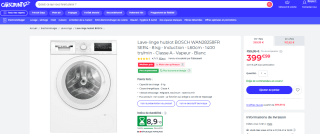 Lave linge WAN25288fr à 399,99€