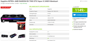 SAPPHIRE NITRO+ AMD Radeon RX 7900 XTX Vapor-X 24GB grafische kaart voor €1149 bij Megekko