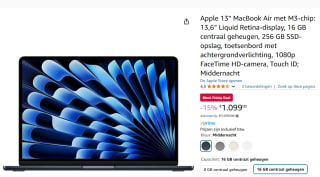 Apple 13” MacBook Air met M3-chip: 13,6” 16 GB centraal geheugen, 256 GB SSD-opslag voor €1.099 bij Amazon