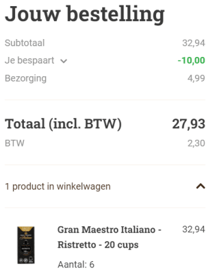 Koffievoordeelshop kortingscode voor €10 korting op je bestelling