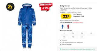 Helly Hansen2-delig kinderregenpak voor €22,99 bij Sport-Korting
