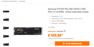 Samsung 970 EVO Plus - Interne SSD - PCIe 3.0 - NVMe M.2 - 2 TB voor €105,66 bij Nbb