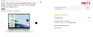Portátil - ASUS Zenbook 14 OLED UX3405MA-PZ539W, 14" táctil WQXGA+, Intel® Evo™ Edition Core™ Ultra 7-155H, 16GB RAM, 1TB SSD, Arc™ Graphics, W11H por 1156.2€