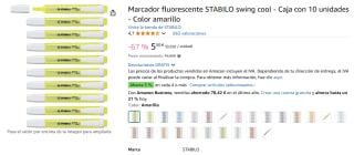 10 ud Marcador fluorescente STABILO swing cool varios colores a escoger por 5,50€