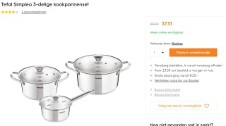 Tefal Simpleo Kookpannenset - 3 delig met Glazen deksels voor €37,51 bij Blokker