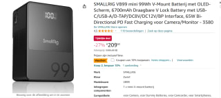 SmallRig 3580 VB99 Mini V-Mount Battery voor €188,91 bij Amazon