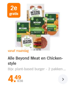 Alle Beyond Meat en Chicken-style de 2de gratis bij de AH