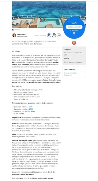 Barcelona a Nueva York Nuevo Barco 12 días por 500€ por persona.