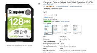Kingston Canvas Select Plus 128GB - Flashgeheugenkaart voor €4,99 met Amazon prime