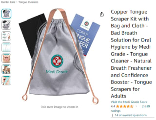 Capture a copper tongue scraper kit with bag and cloth from Amazon for £1.69