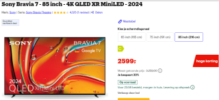 Sony 85'' Bravia 7 4K QLED XR Mini-LED (2024) voor €2599 bij Bol