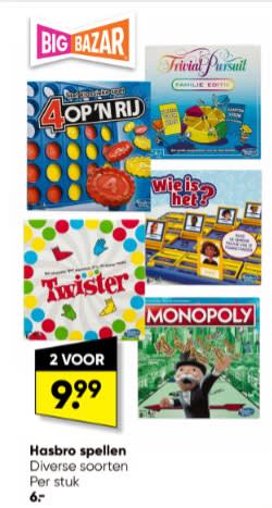 Diverse Hasbro Spellen - 2 voor €9,99 bij de BigBazar