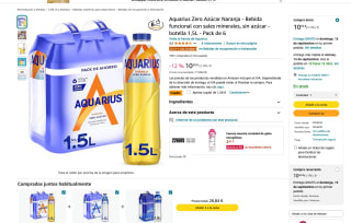 Aquarius Zero Azúcar Naranja Bebida funcional con sales minerales por 8,94€