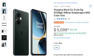 Oneplus Nord Ce 3 Lite 5G 128GB por $5,099 en Mercado Libre