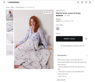 Manta tacto suave Snoopy por 9,99€.