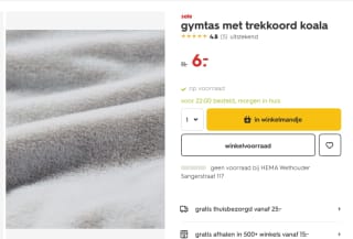 Koala gymtas voor €6 bij de Hema