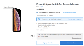 iPhone XS 64GB Reacondicionado a $4,999 en Walmart