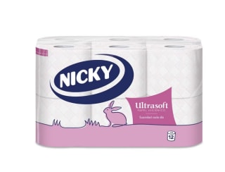 Paquete Nicky Ultrasoft Papel Higiénico 12 Rollos 140 Hojas de 2 Capas Delicado Aroma a Talco por 2,83€