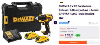 DeWalt DCD708D2T 18V Li-Ion accu schroefboormachine set (2x 2,0Ah) in TSTAK - koolborstelloos voor €139,95 bij Ibood
