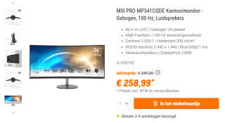 MSI PRO MP341CQDE monitor voor €258,99 bij NBB
