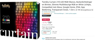Twinkly lichtgordijn · RGBW · 210 lampjes voor € €70,95 bij Amazon