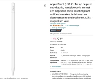 Apple Pencil (USB C) voor €74 bij Amazon