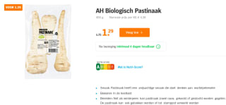 AH Biologisch Pastinaak 400 g voor €1,29 bij de Ah