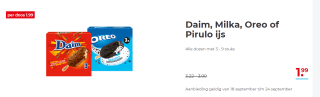 1 doos Daim, Milka, Oreo of Pirulo ijs voor €1,99 bij de Vomar