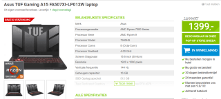 Asus TUF Gaming A15 FA507XI-LP012W laptop voor €1399 bij Megekko
