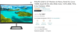 Monitor Philips 325E1C 32" 75Hz a $5,199 en Amazon