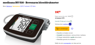 Medisana Bloeddrukmeter Bovenarm BU 516 1ST voor €19,85 bij Bol