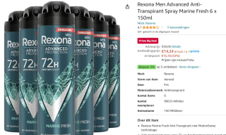 Rexona Men Advanced Anti-Transpirant Spray Marine Fresh 6 verpakkingen voor €14,24 bij Amazon.nl