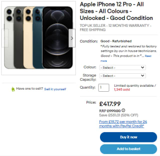 Collect Apple iPhone 12 Pro 128GB 5G smartphone from eBay for £362.99