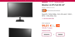 Monitor LG IPS Full HD 24" por 89.11€
