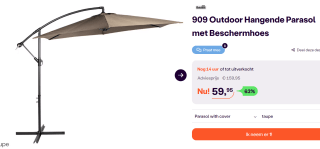 Hangende parasol met hoes voor €59,95 BIJ iBOOD