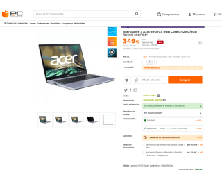 Portátil Acer Aspire 3 (15,6" Full HD IPS Core i3-1215U 8GB DDR4 a 349€