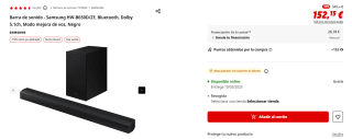 Barra de sonido Samsung HW-B650D/ZF, Bluetooth, Dolby 5.1ch por 152,15€