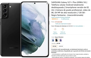 Galaxy S21+ Plus 128GB REacondicionado a $7,643 en Amazon