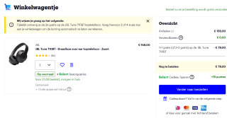 JBL Tune 710BT Over-ear Koptelefoon 2 stuks voor €79 bij Bol.com