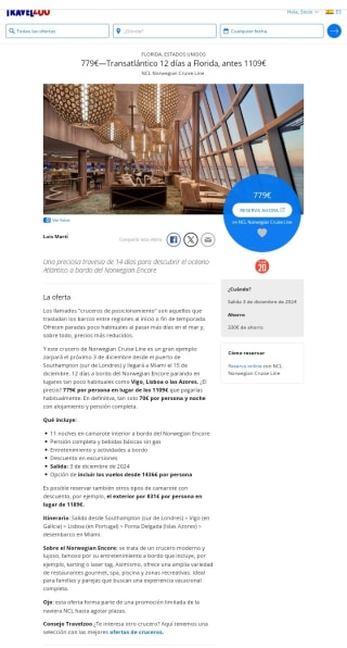 Crucero transatlántico a Florida 12 días desde 779€.