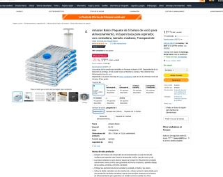 Amazon Basics Paquete de 5 bolsas de vacío + bomba apto para aspirador con cremallera 70x50cm por solo 11,82€