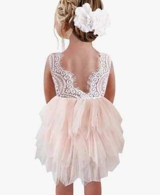 Beganly Vestido de fiesta para niñas de encaje con espalda en V sin mangas mullido tul de fiesta de princesa por 17,48€