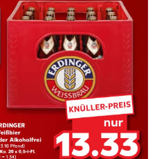 Krat Erdinger Weiß voor €13,33 bij Kaufland in Duitsland