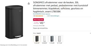 Metalen pedaalemmer met softclose van Songmics 30l voor €45,59 bij Amazon