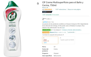 4 Unidades de CIF Crema Multisuperficies para el Baño y Cocina, 750ml por 8.37€